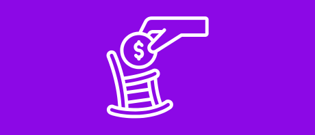 A graphic of a rocking chair with a hand placing a dollar on top