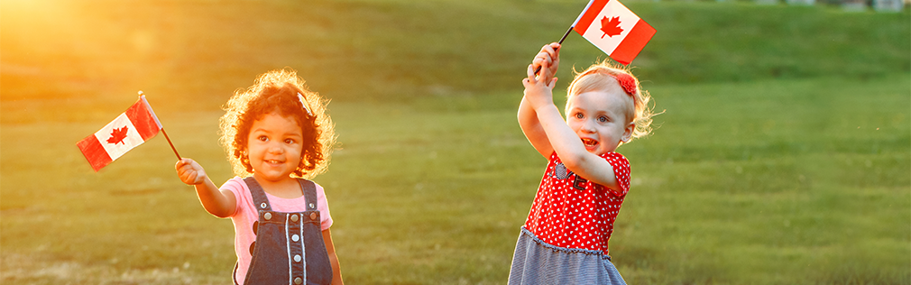Children with Canadian flags